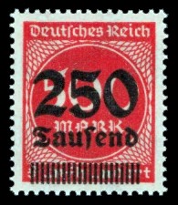 250 Tsd. auf 500 M Briefmarke: Ziffern im Kreis, 500 M - mit Aufdruck 250 Tsd 250 Tsd. auf 500 M Briefmarke: Ziffern im Kreis, 500 M - mit Aufdruck 250 Tsd