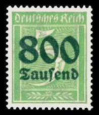 800 Tsd. auf 5 Pf Briefmarke: Große Ziffernzeichnung, 5 - mit Aufdruck 800 Tsd 800 Tsd. auf 5 Pf Briefmarke: Große Ziffernzeichnung, 5 - mit Aufdruck 800 Tsd