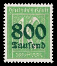 800 Tsd. auf 10 Pf Briefmarke: Große Ziffernzeichnung, 10 - mit Aufdruck 800 Tsd 800 Tsd. auf 10 Pf Briefmarke: Große Ziffernzeichnung, 10 - mit Aufdruck 800 Tsd