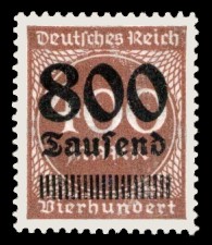 800 Tsd. auf 400 M Briefmarke: Ziffern im Kreis, 400 M - mit Aufdruck 800 Tsd 800 Tsd. auf 400 M Briefmarke: Ziffern im Kreis, 400 M - mit Aufdruck 800 Tsd