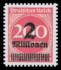 2 Mio. auf 200 M Briefmarke: Ziffern im Kreis, 200 M - mit Aufdruck 2 Mio 2 Mio. auf 200 M Briefmarke: Ziffern im Kreis, 200 M - mit Aufdruck 2 Mio