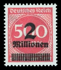 2 Mio. auf 500 M Briefmarke: Ziffern im Kreis, 500 M - mit Aufdruck 2 Mio 2 Mio. auf 500 M Briefmarke: Ziffern im Kreis, 500 M - mit Aufdruck 2 Mio