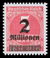2 Mio. auf 5000 M Briefmarke: Ziffern im Kreis und Posthorn, 5 Tsd. M - mit Aufdruck 2 Mio 2 Mio. auf 5000 M Briefmarke: Ziffern im Kreis und Posthorn, 5 Tsd. M - mit Aufdruck 2 Mio