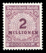2 Mio. M Briefmarke: Korbdeckel, Rosettenmuster und Posthorn, 2 Mio