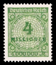 4 Mio. M Briefmarke: Korbdeckel, Rosettenmuster und Posthorn, 4 Mio 4 Mio. M Briefmarke: Korbdeckel, Rosettenmuster und Posthorn, 4 Mio