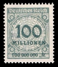 100 Mio. M Briefmarke: Korbdeckel, Rosettenmuster und Posthorn, 100 Mio