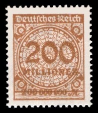 200 Mio. M Briefmarke: Korbdeckel, Rosettenmuster und Posthorn, 200 Mio