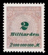 2 Mrd. M Briefmarke: Korbdeckel, Rosettenmuster und Posthorn, 2 Mrd