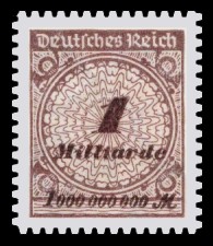 1 Mrd. M Briefmarke: Korbdeckel, Rosettenmuster und Posthorn, 1 Mrd 1 Mrd. M Briefmarke: Korbdeckel, Rosettenmuster und Posthorn, 1 Mrd