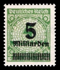 5 Mrd. auf 4 Mio. M Briefmarke: Korbdeckel, Rosettenmuster und Posthorn, 4 Mio - mit Aufdruck 5 Mrd