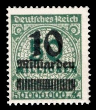 10 Mrd. auf 50 Mio. M Briefmarke: Korbdeckel, Rosettenmuster und Posthorn, 50 Mio - mit Aufdruck 10 Mrd