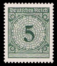 5 Pf Briefmarke: Korbdeckel, Rosettenmuster und Posthorn, 5Pf 5 Pf Briefmarke: Korbdeckel, Rosettenmuster und Posthorn, 5Pf