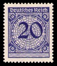 20 Pf Briefmarke: Korbdeckel, Rosettenmuster und Posthorn, 20Pf 20 Pf Briefmarke: Korbdeckel, Rosettenmuster und Posthorn, 20Pf