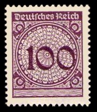 100 Pf Briefmarke: Korbdeckel, Rosettenmuster und Posthorn, 100Pf 100 Pf Briefmarke: Korbdeckel, Rosettenmuster und Posthorn, 100Pf