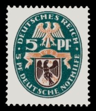 5 + 5 Pf Briefmarke: Deutsche Nothilfe 1928, Wappen, Preußen