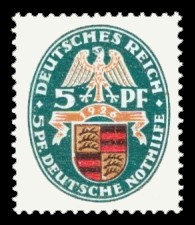 5 + 5 Pf Briefmarke: Deutsche Nothilfe 1928, Wappen, Württemberg 5 + 5 Pf Briefmarke: Deutsche Nothilfe 1928, Wappen, Württemberg