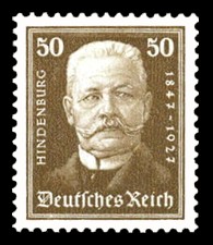 50 + 50 Pf Briefmarke: 80. Geburtstag Paul von Hindenburg