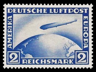2 RM Briefmarke: Deutsche Luftpost, Zeppelin 2 RM Briefmarke: Deutsche Luftpost, Zeppelin
