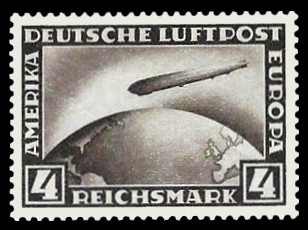 4 RM Briefmarke: Deutsche Luftpost, Zeppelin 4 RM Briefmarke: Deutsche Luftpost, Zeppelin