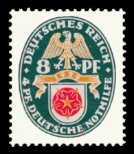 8 + 4 Pf Briefmarke: Deutsche Nothilfe 1929, Wappen, Lippe 8 + 4 Pf Briefmarke: Deutsche Nothilfe 1929, Wappen, Lippe