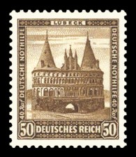 50 + 40 Rpf Briefmarke: Deutsche Nothilfe, Bauwerke, Holstentor Lübeck