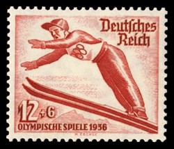 12 + 6 Pf Briefmarke: Olympische Winterspiele 1936, Skispringer