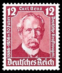 12 Pf Briefmarke: 50 Jahre deutsche Kraftwagen, Carl Benz