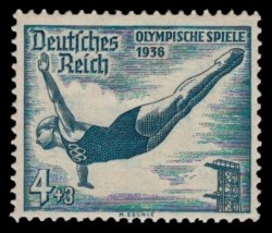 4 + 3 Pf Briefmarke: Olympische Sommerspiele 1936, Turmspringerin 4 + 3 Pf Briefmarke: Olympische Sommerspiele 1936, Turmspringerin