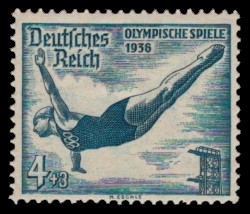 4 + 3 Pf Briefmarke: Olympische Sommerspiele 1936, Turmspringerin