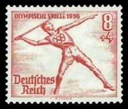 8 + 4 Pf Briefmarke: Olympische Sommerspiele 1936, Speerwerfer