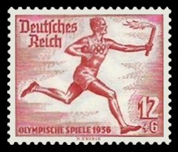 12 + 6 Pf Briefmarke: Olympische Sommerspiele 1936, Fackell&auml;ufer