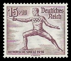 15 + 10 Pf Briefmarke: Olympische Sommerspiele 1936, Fechter