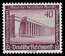40 + 35 Pf Briefmarke: Winterhilfswerk, Bauten, Haus der deutschen Kunst 40 + 35 Pf Briefmarke: Winterhilfswerk, Bauten, Haus der deutschen Kunst