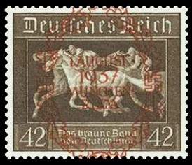 42 (+108) Pf Briefmarke: 4. Rennen, Braune Band von Deutschland 1937