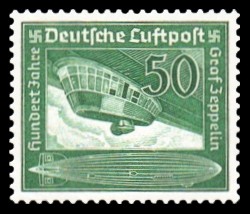 50 Pf Briefmarke: Luftpost, 100. Geburtstag Ferdinand Graf von Zeppelin