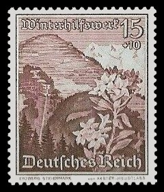15 + 10 Pf Briefmarke: Winterhilfswerk, Landschaften mit Blumen, Erzberg Steiermark