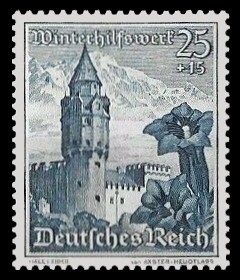 25 + 15 Pf Briefmarke: Winterhilfswerk, Landschaften mit Blumen, Hall in Tirol