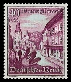 40 + 35 Pf Briefmarke: Winterhilfswerk, Landschaften mit Blumen, Braunau 40 + 35 Pf Briefmarke: Winterhilfswerk, Landschaften mit Blumen, Braunau