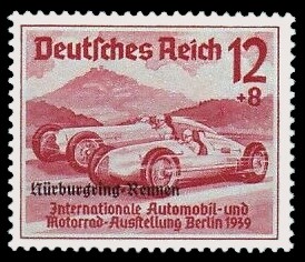 12 + 8 Pf Briefmarke: Nürburgring-Rennen 12 + 8 Pf Briefmarke: Nürburgring-Rennen