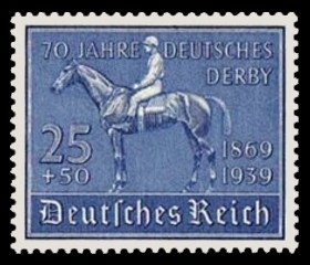 25 + 50 Pf Briefmarke: Pferderennen: 70 Jahre Deutsches Derby