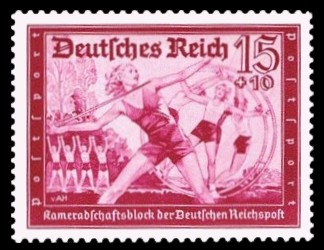 15 + 10 Pf Briefmarke: Kameradschaftsblock der Deutschen Reichspost, Postsport