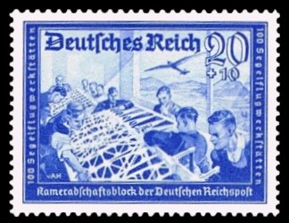 20 + 10 Pf Briefmarke: Kameradschaftsblock der Deutschen Reichspost, Segelflugwerkst&auml;tten