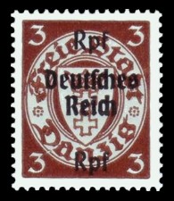 (3) Rpf auf 3 Pf Briefmarke: Freimarkenserie, Danzig mit Aufdruck