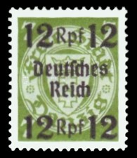 12 Rpf auf 7 Pf Briefmarke: Freimarkenserie, Danzig mit Aufdruck 12 Rpf auf 7 Pf Briefmarke: Freimarkenserie, Danzig mit Aufdruck