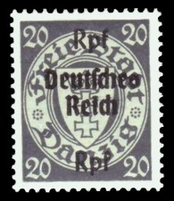 (20) Rpf auf 20 Pf Briefmarke: Freimarkenserie, Danzig mit Aufdruck (20) Rpf auf 20 Pf Briefmarke: Freimarkenserie, Danzig mit Aufdruck