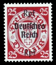 (25) Rpf auf 25 Pf Briefmarke: Freimarkenserie, Danzig mit Aufdruck (25) Rpf auf 25 Pf Briefmarke: Freimarkenserie, Danzig mit Aufdruck