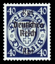 (40) Rpf auf 40 Pf Briefmarke: Freimarkenserie, Danzig mit Aufdruck (40) Rpf auf 40 Pf Briefmarke: Freimarkenserie, Danzig mit Aufdruck