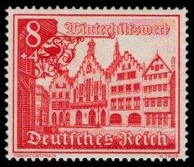 8 + 4 Pf Briefmarke: Winterhilfswerk, Bauwerke, Römer Frankfurt a. M. 8 + 4 Pf Briefmarke: Winterhilfswerk, Bauwerke, Römer Frankfurt a. M.