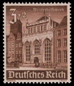 3 + 2 Pf Briefmarke: Winterhilfswerk, Bauwerke, Artushof Danzig