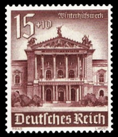 15 + 10 Pf Briefmarke: Winterhilfswerk, Bauwerke, Deutsches Theater Prag